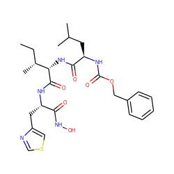 CC[C@@H](C)[C@H](NC(=O)[C@@H](CC(C)C)NC(=O)OCc1ccccc1)C(=O)N[C@@H](Cc1cscn1)C(=O)NO ZINC000026501273