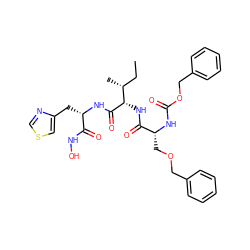 CC[C@@H](C)[C@H](NC(=O)[C@@H](COCc1ccccc1)NC(=O)OCc1ccccc1)C(=O)N[C@@H](Cc1cscn1)C(=O)NO ZINC000026507990