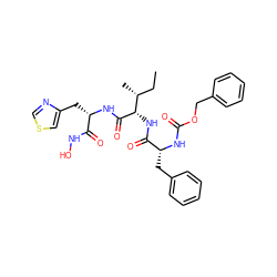 CC[C@@H](C)[C@H](NC(=O)[C@@H](Cc1ccccc1)NC(=O)OCc1ccccc1)C(=O)N[C@@H](Cc1cscn1)C(=O)NO ZINC000026571154