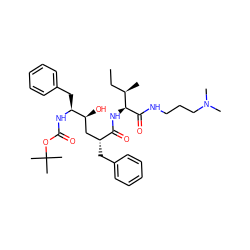 CC[C@@H](C)[C@H](NC(=O)[C@H](Cc1ccccc1)C[C@H](O)[C@H](Cc1ccccc1)NC(=O)OC(C)(C)C)C(=O)NCCCN(C)C ZINC000014943402