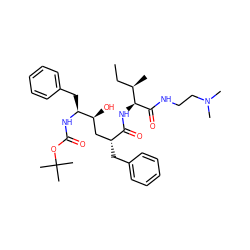 CC[C@@H](C)[C@H](NC(=O)[C@H](Cc1ccccc1)C[C@H](O)[C@H](Cc1ccccc1)NC(=O)OC(C)(C)C)C(=O)NCCN(C)C ZINC000026718717