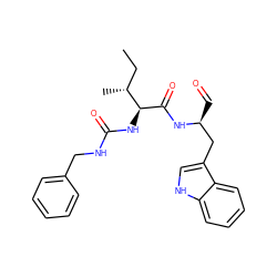 CC[C@@H](C)[C@H](NC(=O)NCc1ccccc1)C(=O)N[C@@H](C=O)Cc1c[nH]c2ccccc12 ZINC000027426853