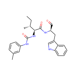 CC[C@@H](C)[C@H](NC(=O)Nc1cccc(C)c1)C(=O)N[C@@H](C=O)Cc1c[nH]c2ccccc12 ZINC000027431541