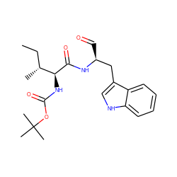 CC[C@@H](C)[C@H](NC(=O)OC(C)(C)C)C(=O)N[C@@H](C=O)Cc1c[nH]c2ccccc12 ZINC000027435706