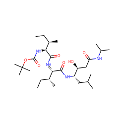 CC[C@@H](C)[C@H](NC(=O)OC(C)(C)C)C(=O)N[C@H](C(=O)N[C@@H](CC(C)C)[C@@H](O)CC(=O)NC(C)C)[C@H](C)CC ZINC000027526478