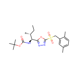 CC[C@@H](C)[C@H](NC(=O)OC(C)(C)C)c1nnc(S(=O)(=O)Cc2cc(C)ccc2C)o1 ZINC000002344949