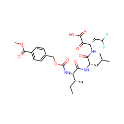 CC[C@@H](C)[C@H](NC(=O)OCc1ccc(C(=O)OC)cc1)C(=O)N[C@@H](CC(C)C)C(=O)N[C@@H](CC(F)F)C(=O)C(=O)O ZINC000027842573