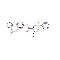 CC[C@@H](C)[C@H](NS(=O)(=O)c1ccc(C)cc1)C(=O)Oc1ccc2c3c(c(=O)oc2c1)CCC3 ZINC000000627448