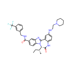 CC[C@@H](C)[C@H]1C(=O)Nc2ccc(NCCN3CCCCC3)cc2-c2nc3cc(C(=O)NCc4cccc(C(F)(F)F)c4)ccc3n21 ZINC000042834951