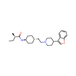 CC[C@@H](C)C(=O)N[C@H]1CC[C@H](CCN2CCC(c3coc4ccccc34)CC2)CC1 ZINC000261173136