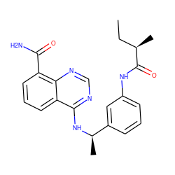 CC[C@@H](C)C(=O)Nc1cccc([C@@H](C)Nc2ncnc3c(C(N)=O)cccc23)c1 ZINC000114348467