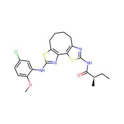 CC[C@@H](C)C(=O)Nc1nc2c(s1)-c1nc(Nc3cc(Cl)ccc3OC)sc1CCCC2 ZINC000209983756