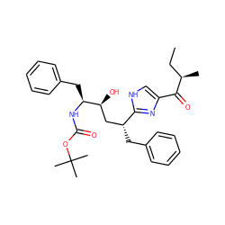 CC[C@@H](C)C(=O)c1c[nH]c([C@H](Cc2ccccc2)C[C@H](O)[C@H](Cc2ccccc2)NC(=O)OC(C)(C)C)n1 ZINC000026499350