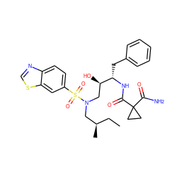 CC[C@@H](C)CN(C[C@@H](O)[C@H](Cc1ccccc1)NC(=O)C1(C(N)=O)CC1)S(=O)(=O)c1ccc2ncsc2c1 ZINC000042963257