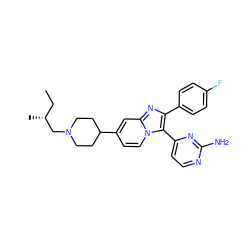 CC[C@@H](C)CN1CCC(c2ccn3c(-c4ccnc(N)n4)c(-c4ccc(F)cc4)nc3c2)CC1 ZINC000040975370