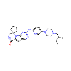 CC[C@@H](C)CN1CCN(c2ccc(Nc3ncc4cc5n(c4n3)C3(CCCC3)CNC5=O)nc2)CC1 ZINC000221385333