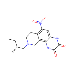 CC[C@@H](C)CN1CCc2c([N+](=O)[O-])cc3[nH]c(=O)c(=O)[nH]c3c2C1 ZINC000013743362