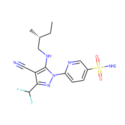 CC[C@@H](C)CNc1c(C#N)c(C(F)F)nn1-c1ccc(S(N)(=O)=O)cn1 ZINC000028566307