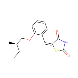 CC[C@@H](C)COc1ccccc1/C=C1/SC(=O)NC1=O ZINC000045335443