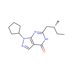 CC[C@@H](C)Cc1nc2c(cnn2C2CCCC2)c(=O)[nH]1 ZINC000034125147