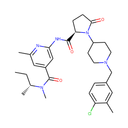 CC[C@@H](C)N(C)C(=O)c1cc(C)nc(NC(=O)[C@H]2CCC(=O)N2C2CCN(Cc3ccc(Cl)c(C)c3)CC2)c1 ZINC000169702552