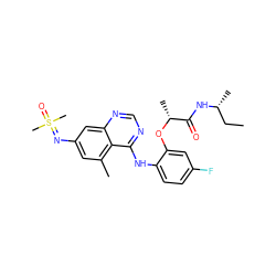 CC[C@@H](C)NC(=O)[C@@H](C)Oc1cc(F)ccc1Nc1ncnc2cc(N=S(C)(C)=O)cc(C)c12 ZINC001772635691