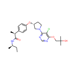 CC[C@@H](C)NC(=O)[C@@H](C)c1ccc(O[C@@H]2CCN(c3ncnc(OCC(C)(C)O)c3Cl)C2)cc1 ZINC001772582130