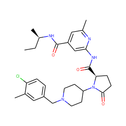 CC[C@@H](C)NC(=O)c1cc(C)nc(NC(=O)[C@H]2CCC(=O)N2C2CCN(Cc3ccc(Cl)c(C)c3)CC2)c1 ZINC000116816420