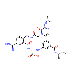 CC[C@@H](C)NC(=O)c1cc(N)cc(-c2cnc(NC(C)C)c(=O)n2CC(=O)NCc2ccc(C(=N)N)cc2C(=O)NCC(=O)O)c1 ZINC000028470599