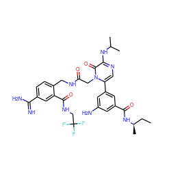 CC[C@@H](C)NC(=O)c1cc(N)cc(-c2cnc(NC(C)C)c(=O)n2CC(=O)NCc2ccc(C(=N)N)cc2C(=O)NCC(F)(F)F)c1 ZINC000028470192