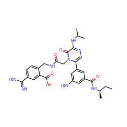 CC[C@@H](C)NC(=O)c1cc(N)cc(-c2cnc(NC(C)C)c(=O)n2CC(=O)NCc2ccc(C(=N)N)cc2C(=O)O)c1 ZINC000028470609