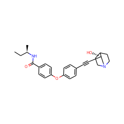 CC[C@@H](C)NC(=O)c1ccc(Oc2ccc(C#C[C@]3(O)CN4CCC3CC4)cc2)cc1 ZINC000073220513