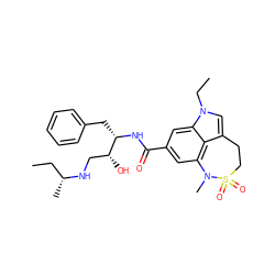 CC[C@@H](C)NC[C@@H](O)[C@H](Cc1ccccc1)NC(=O)c1cc2c3c(cn(CC)c3c1)CCS(=O)(=O)N2C ZINC000062233572