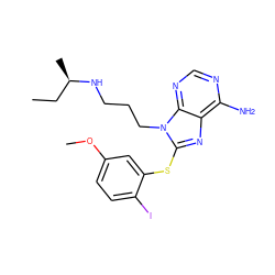 CC[C@@H](C)NCCCn1c(Sc2cc(OC)ccc2I)nc2c(N)ncnc21 ZINC000013679911