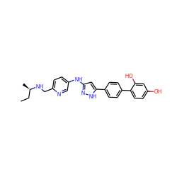 CC[C@@H](C)NCc1ccc(Nc2cc(-c3ccc(-c4ccc(O)cc4O)cc3)[nH]n2)cn1 ZINC000028868358