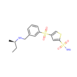 CC[C@@H](C)NCc1cccc(S(=O)(=O)c2csc(S(N)(=O)=O)c2)c1 ZINC000013727905