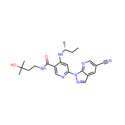 CC[C@@H](C)Nc1cc(-n2ncc3cc(C#N)cnc32)ncc1C(=O)NCCC(C)(C)O ZINC001772597295