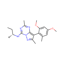 CC[C@@H](C)Nc1nc(C)nc2c(-c3c(C)cc(OC)cc3OC)c(C)nn12 ZINC000000588890