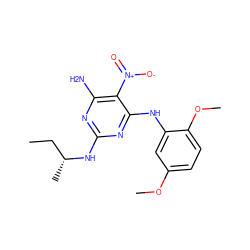 CC[C@@H](C)Nc1nc(N)c([N+](=O)[O-])c(Nc2cc(OC)ccc2OC)n1 ZINC000005516403