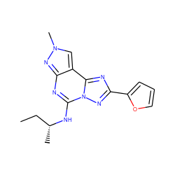 CC[C@@H](C)Nc1nc2nn(C)cc2c2nc(-c3ccco3)nn12 ZINC000095576902