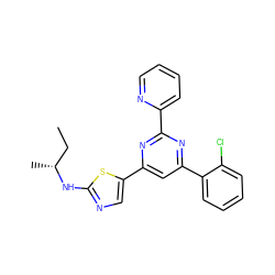 CC[C@@H](C)Nc1ncc(-c2cc(-c3ccccc3Cl)nc(-c3ccccn3)n2)s1 ZINC000064527960