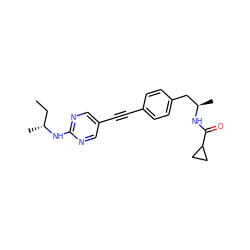 CC[C@@H](C)Nc1ncc(C#Cc2ccc(C[C@@H](C)NC(=O)C3CC3)cc2)cn1 ZINC000113409119