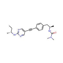 CC[C@@H](C)Nc1ncc(C#Cc2ccc(C[C@@H](C)NC(=O)N(C)C)cc2)cn1 ZINC000169706431