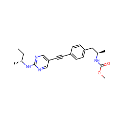 CC[C@@H](C)Nc1ncc(C#Cc2ccc(C[C@@H](C)NC(=O)OC)cc2)cn1 ZINC000113413953