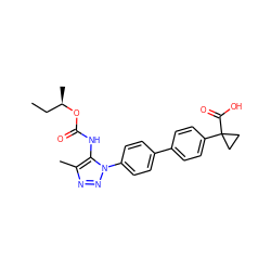 CC[C@@H](C)OC(=O)Nc1c(C)nnn1-c1ccc(-c2ccc(C3(C(=O)O)CC3)cc2)cc1 ZINC000095577042