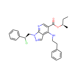 CC[C@@H](C)OC(=O)c1cnc2c(cnn2C[C@@H](Cl)c2ccccc2)c1NCCc1ccccc1 ZINC000013675573