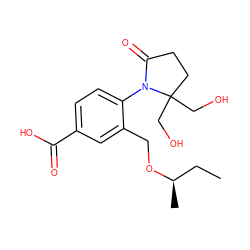 CC[C@@H](C)OCc1cc(C(=O)O)ccc1N1C(=O)CCC1(CO)CO ZINC000084653722