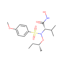 CC[C@@H](C)ON([C@H](C(=O)NO)C(C)C)S(=O)(=O)c1ccc(OC)cc1 ZINC000028647456