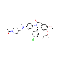 CC[C@@H](C)Oc1cc2c(cc1OC)CC(=O)N(c1ccc(N(C)CC3CCN(C(C)=O)CC3)cc1)[C@@H]2c1ccc(Cl)cc1 ZINC000118790693