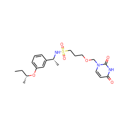 CC[C@@H](C)Oc1cccc([C@@H](C)NS(=O)(=O)CCCOCn2ccc(=O)[nH]c2=O)c1 ZINC000116100102